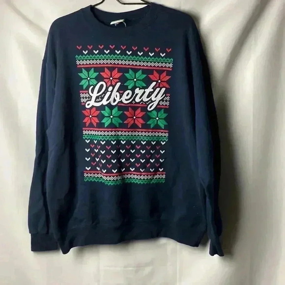 CHAMPION ECO FLEECE MENS SIZE LARGE NAVY SWEATSHIRT LIBERTY CHRISTMAS DESIGN - Picture 2 of 12